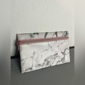 Ipsy Pink Zipper White Grey Marble All Over Print Beauty Cosmetic Makeup Bag 5x7